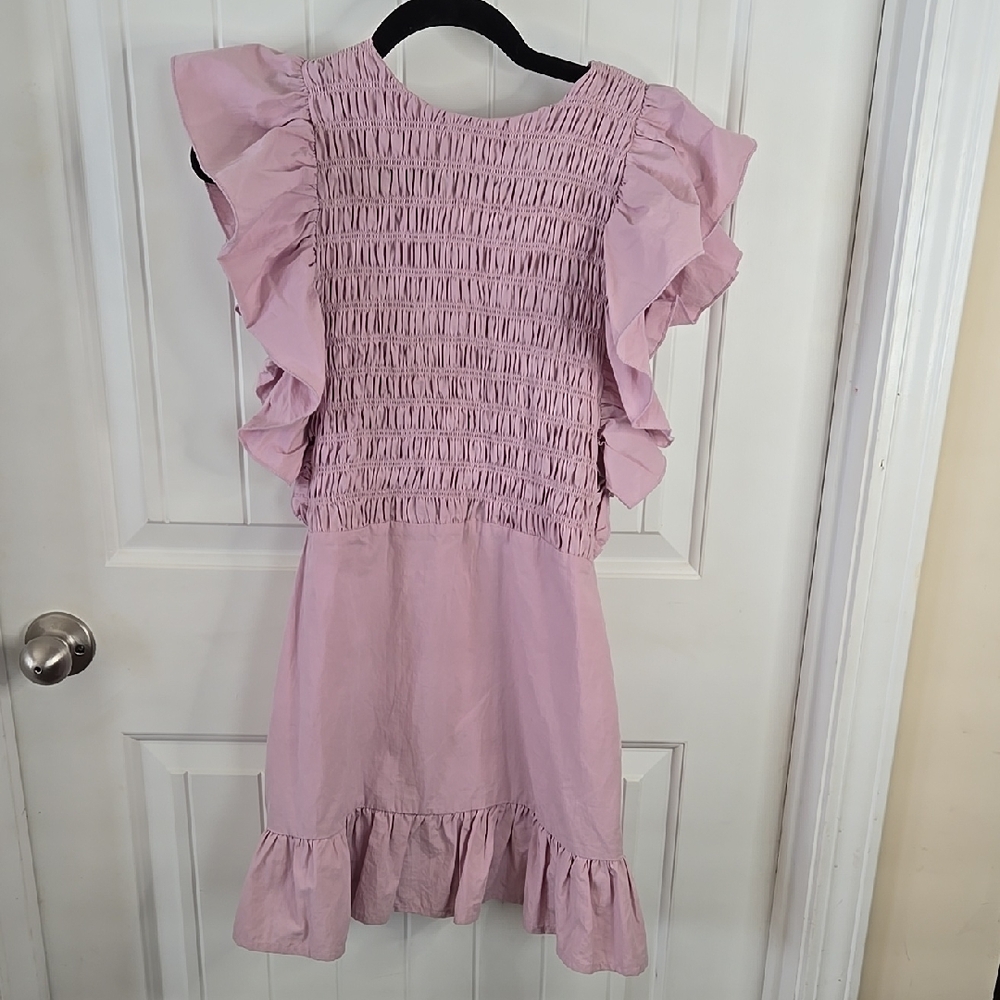 Nasty Gal Pink Lilac Smocked Ruffle Dress Cottagecore Cotton Mini Size Small
